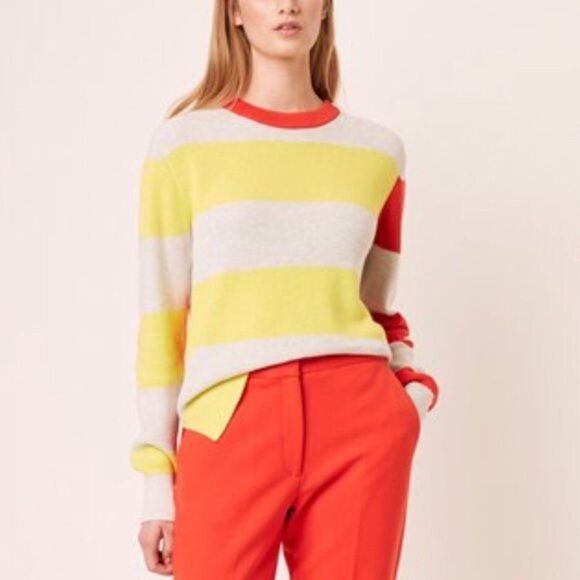French Connection Nuka Stripe Sweater in Lemon Tonic / Poppy Red XS - Picture 3 of 7
